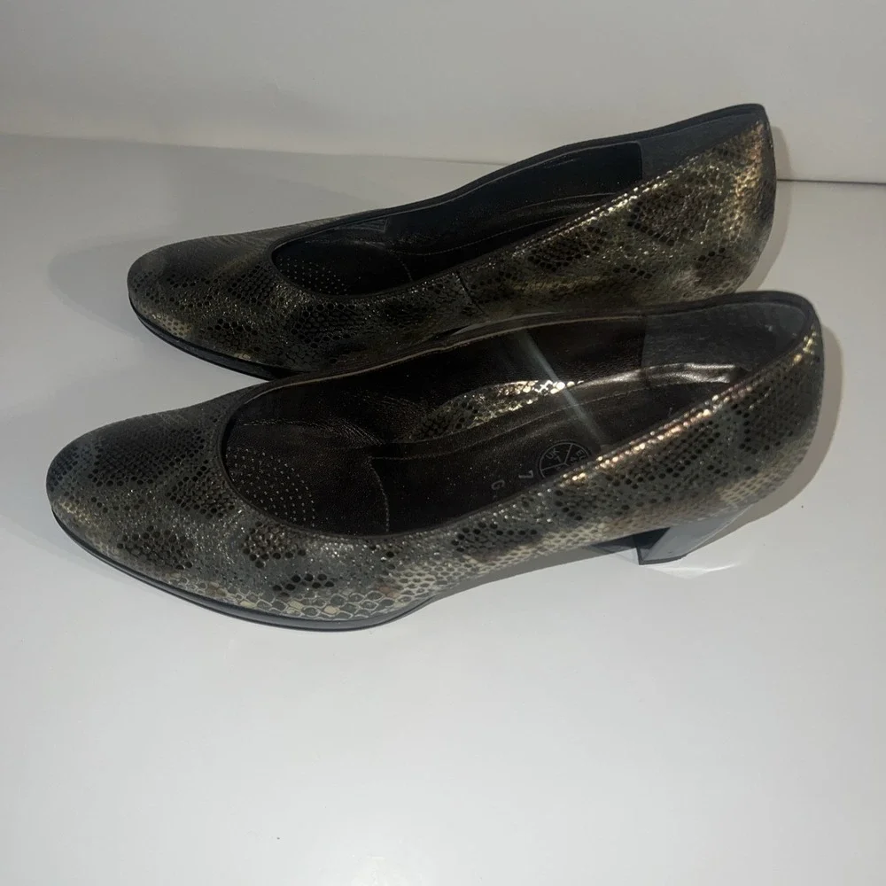 Office Coporate Kitten Block Heel Ara Ophelia Heels 9.5 Snake Skin Pump